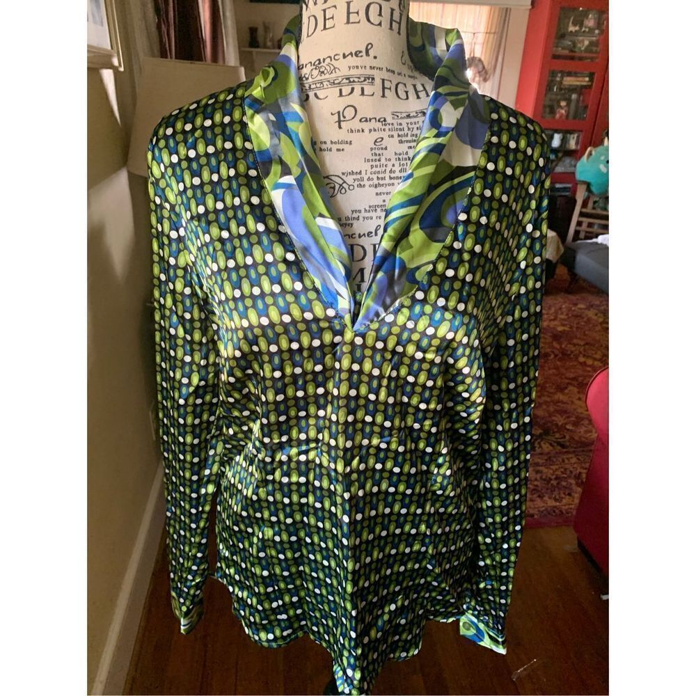 Leslie Stewart Geo print Green Blouse
